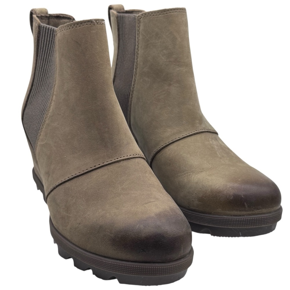 Sorel Joan Rhapsody Hidden Wedge Heel Taupe Leather Ankle Booties - Size 7 - Picture 3 of 10